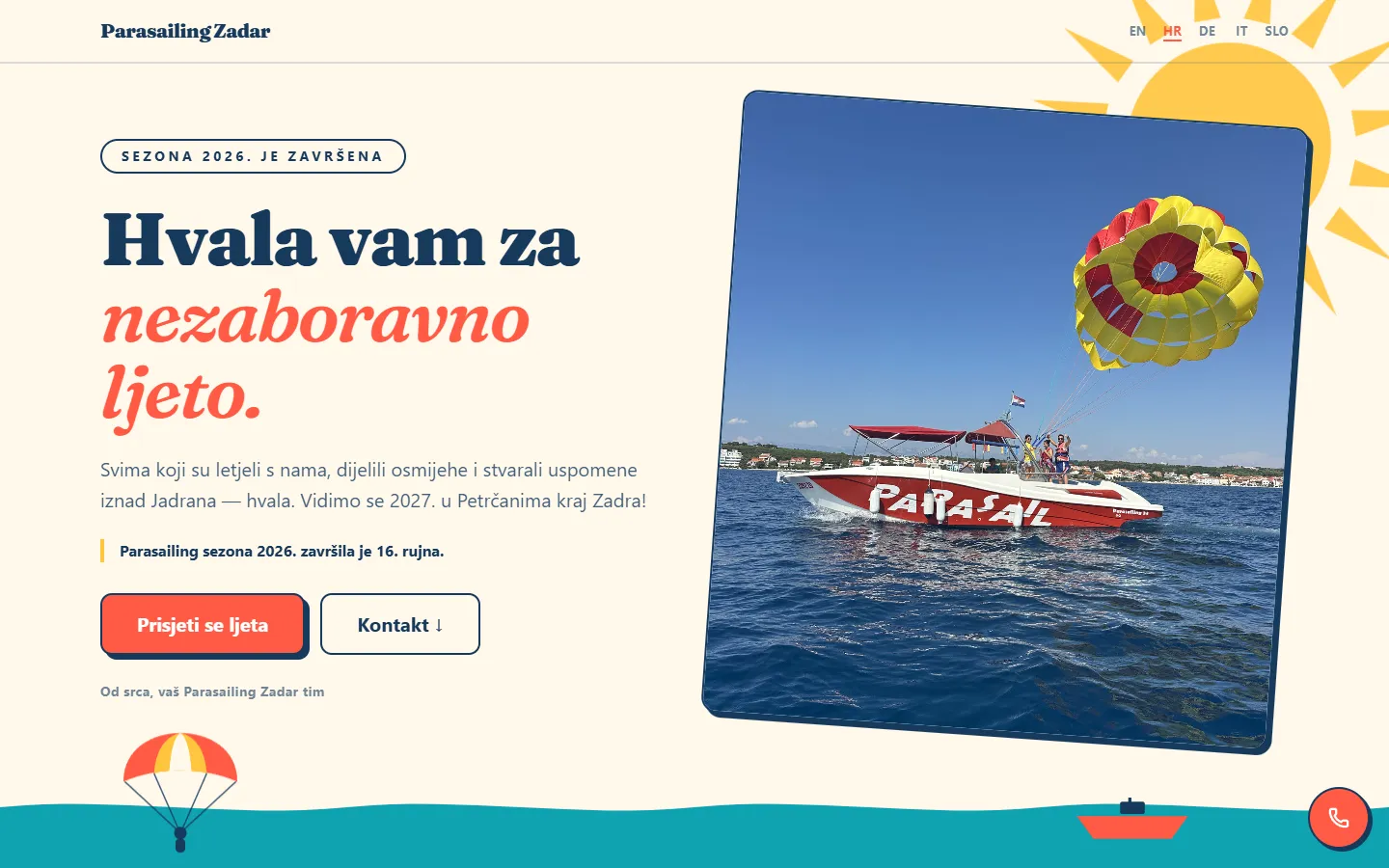 Naslovnica stranice Parasailing Zadar na računalu